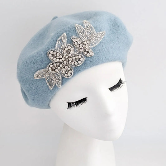 Powder blue crystal wool felt french beret hat House of Hats
