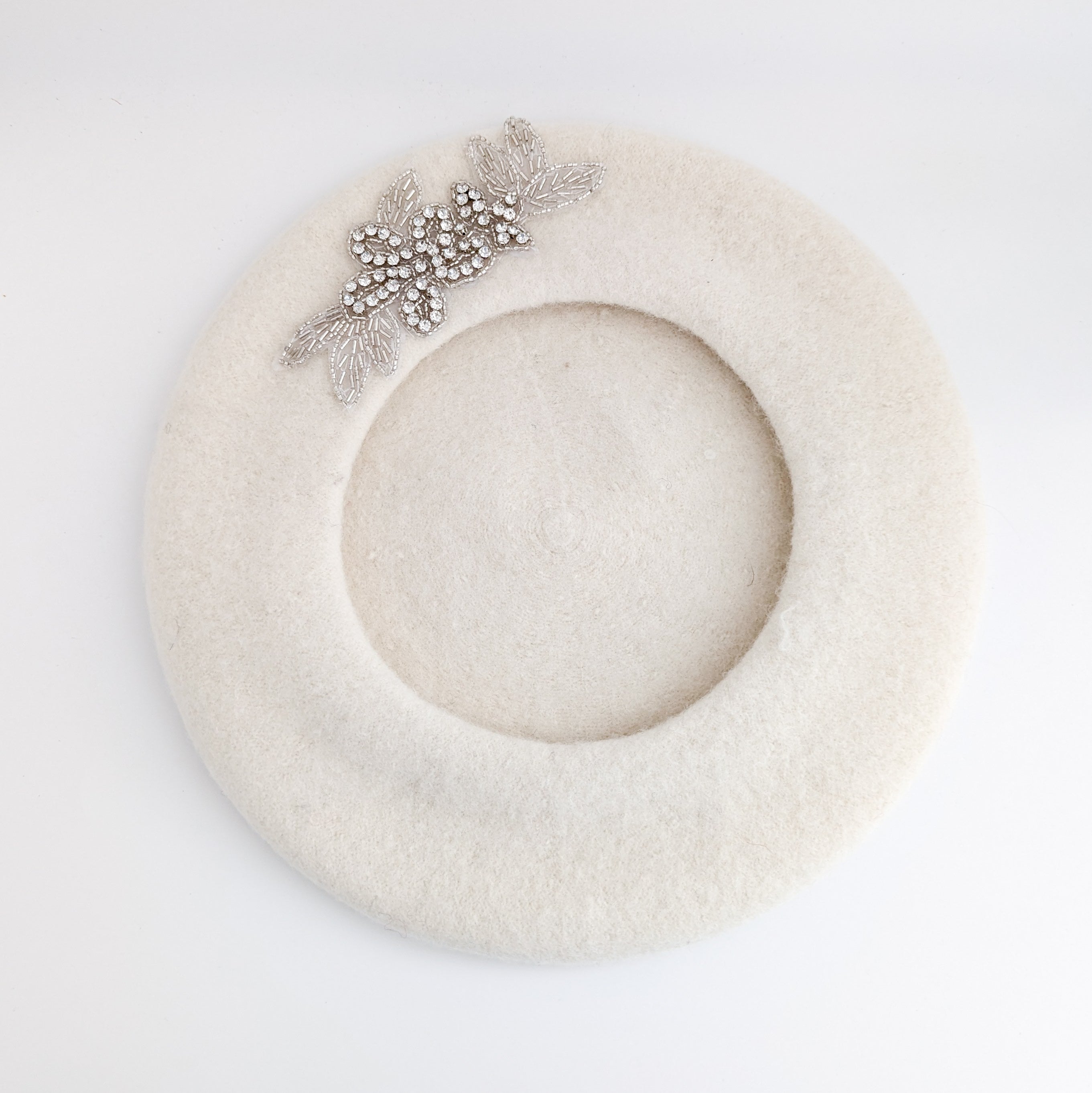 Cream crystal wool felt french beret hat