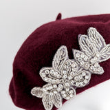 Burgundy crystal wool felt french beret hat