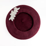Burgundy crystal wool felt french beret hat