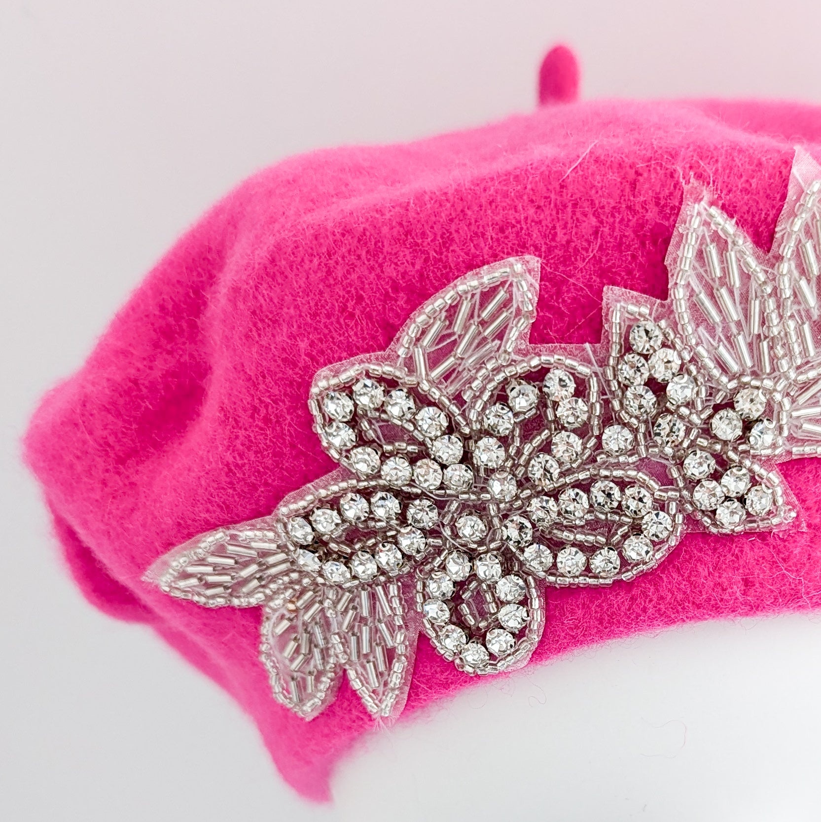 Hot pink crystal wool felt french beret hat