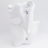 Lilac purple crystal gold emerald cut necklace