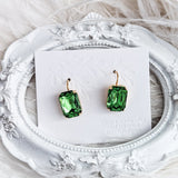 Peridot green crystal gold emerald cut drop earrings