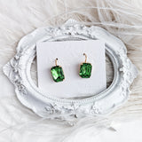 Peridot green crystal gold emerald cut drop earrings