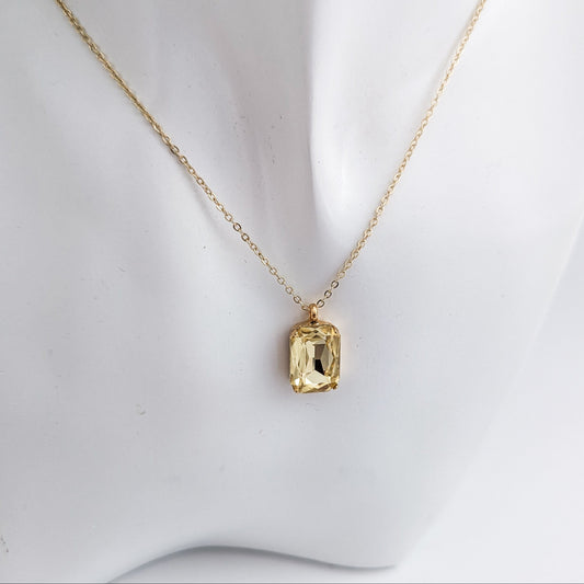 Jonquil yellow crystal gold emerald cut necklace