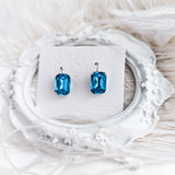 Aqua blue crystal silver emerald cut drop earrings