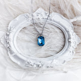 Aqua blue crystal silver emerald cut necklace