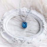 Aqua blue crystal silver emerald cut necklace