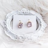 Light pink crystal gold emerald cut drop earrings