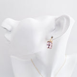 Light pink crystal gold emerald cut drop earrings