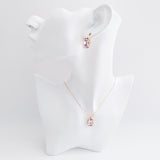 Light pink crystal gold emerald cut drop earrings