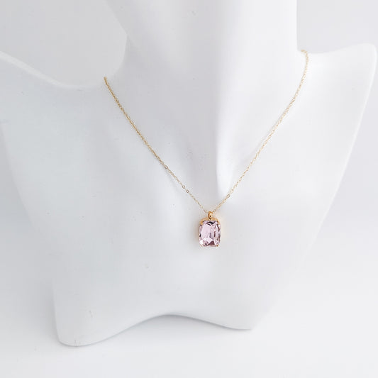 Light pink crystal gold emerald cut necklace