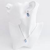 Light dusty blue crystal silver emerald cut drop earrings