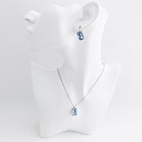 Light dusty blue crystal silver emerald cut drop earrings