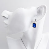 Sapphire blue crystal silver emerald cut drop earrings