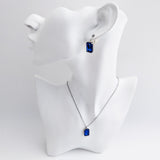 Sapphire blue crystal silver emerald cut drop earrings