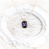 Deep amethyst purple crystal gold emerald cut necklace