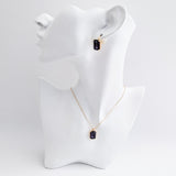 Deep amethyst purple crystal gold emerald cut necklace
