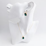 Emerald green crystal gold emerald cut drop earrings