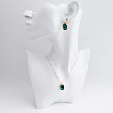Emerald green crystal gold emerald cut drop earrings