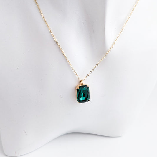 Emerald green crystal gold emerald cut necklace