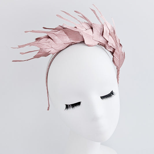 Rose gold metallic shimmer feather headband fascinator