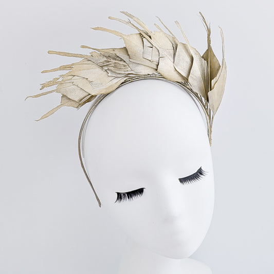 Gold metallic shimmer feather headband fascinator