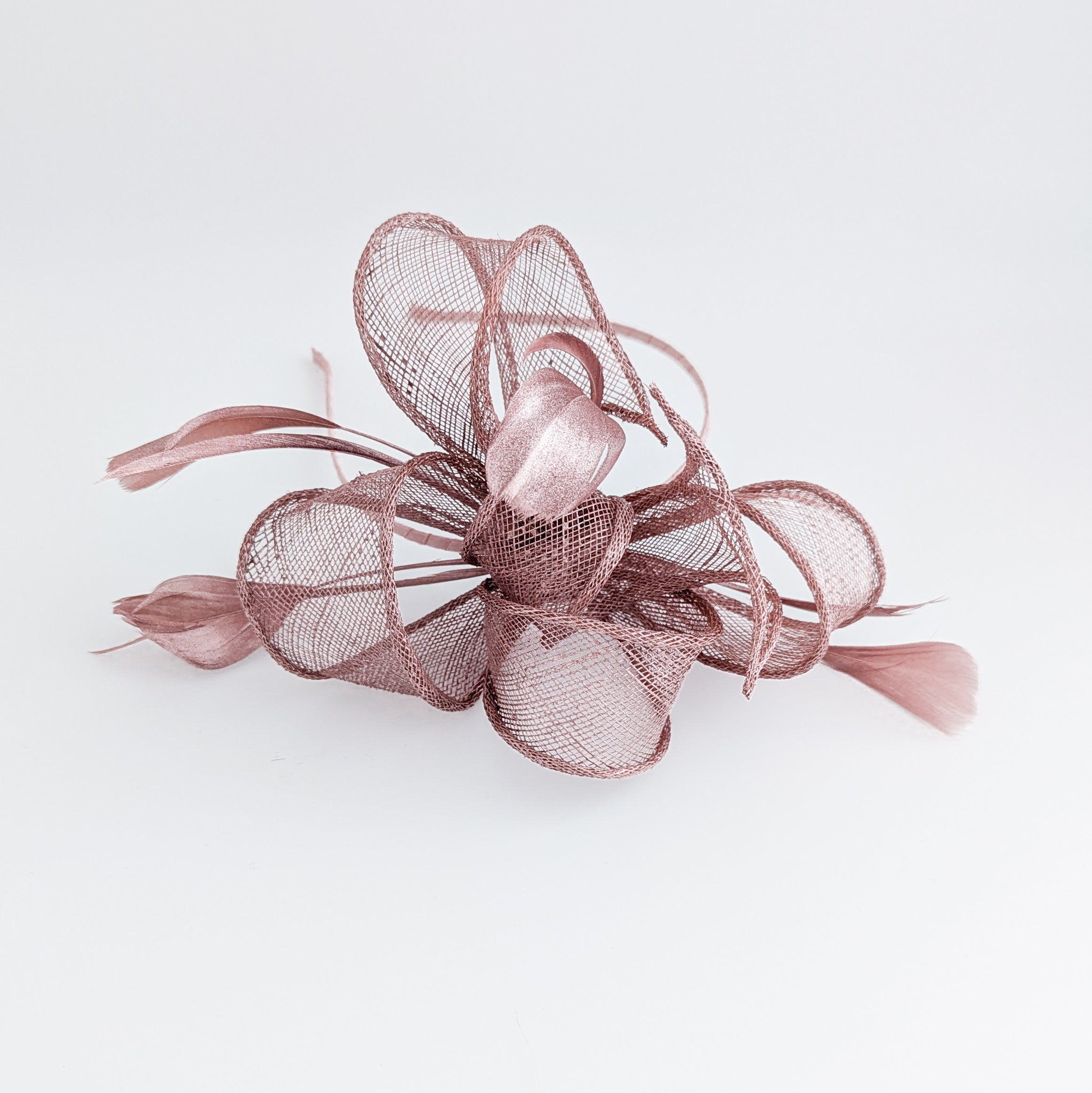 Rose gold shimmer feather fascinator hat