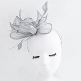 Silver shimmer feather fascinator hat