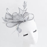Silver shimmer feather fascinator hat