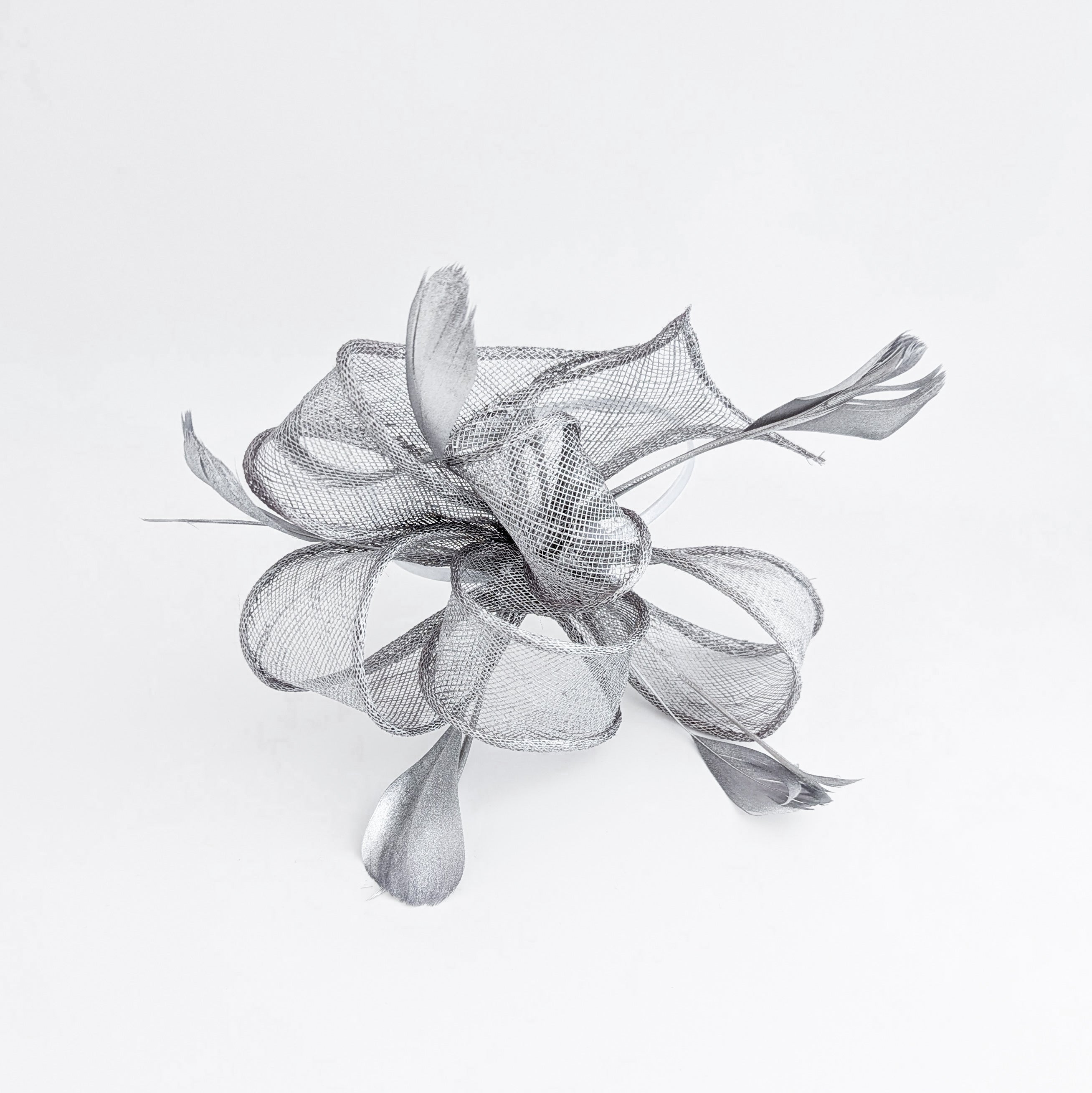 Silver shimmer feather fascinator hat
