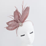Rose gold shimmer feather petal fan fascinator hat