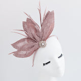 Rose gold shimmer feather petal fan fascinator hat