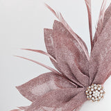 Rose gold shimmer feather petal fan fascinator hat