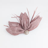 Rose gold shimmer feather petal fan fascinator hat