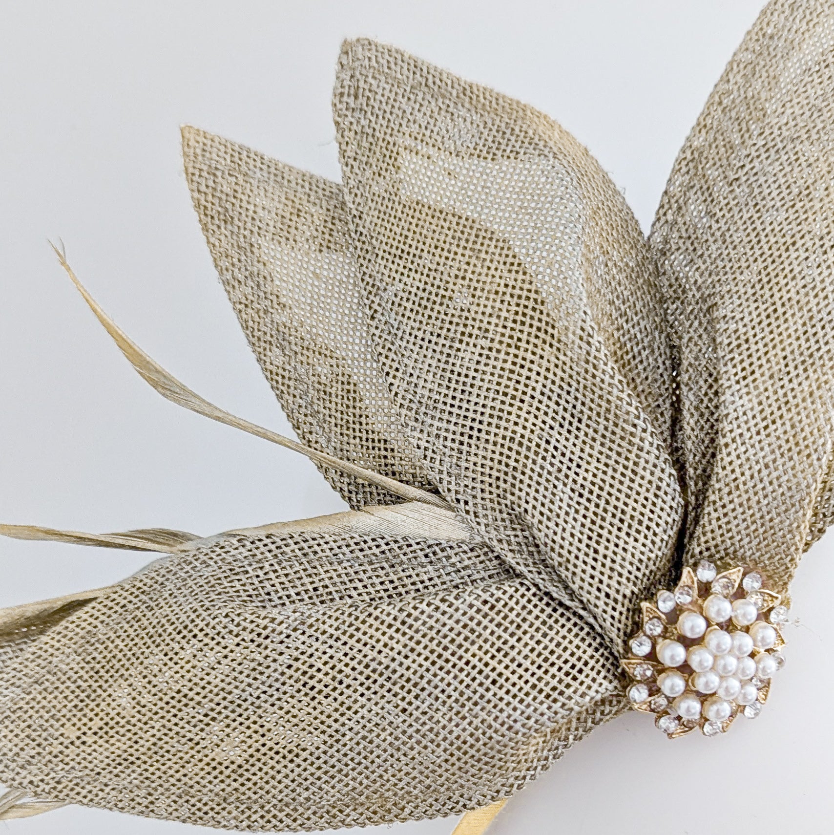 Gold shimmer feather petal fan fascinator hat