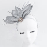 Silver shimmer feather petal fan fascinator hat