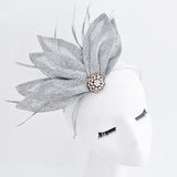 Silver shimmer feather petal fan fascinator hat