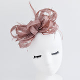 Rose gold shimmer crystal feather fascinator hat