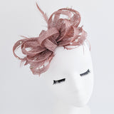Rose gold shimmer crystal feather fascinator hat