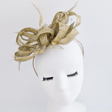 Gold shimmer crystal feather fascinator hat
