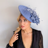Dusty violet purple large feather disc fascinator hat
