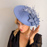 Dusty violet purple large feather disc fascinator hat