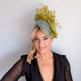 Chartreuse green feather disc fascinator hat