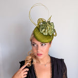 Olive green flower fascinator hat