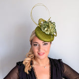 Olive green flower fascinator hat