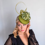Olive green flower fascinator hat