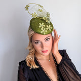 Olive green flower fascinator hat