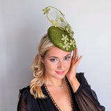 Olive green flower fascinator hat