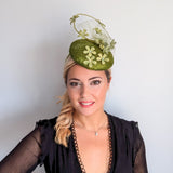 Olive green flower fascinator hat